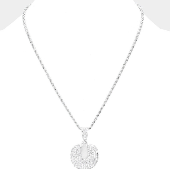 Silver Monogram "U" Crystal Initial Pendant Necklace - Picture 3 of 3